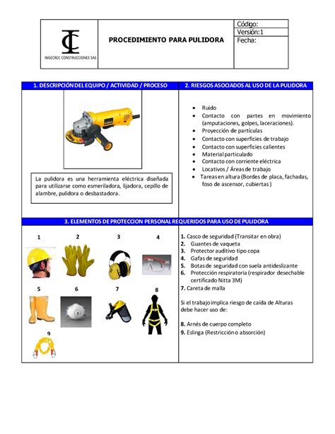 Procedimento DE Seguridad PARA Pulidora PROCEDIMIENTO PARA