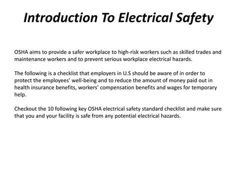 Electrical Safety In The Workplace Ppt