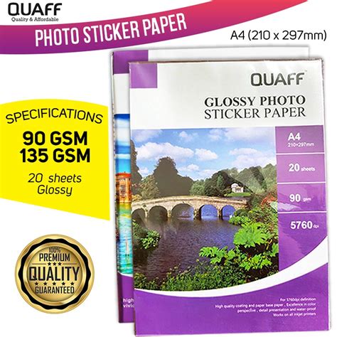 QUAFF Photo Sticker Paper Glossy 135GSM 90GSM A4 Size 20sheets Per