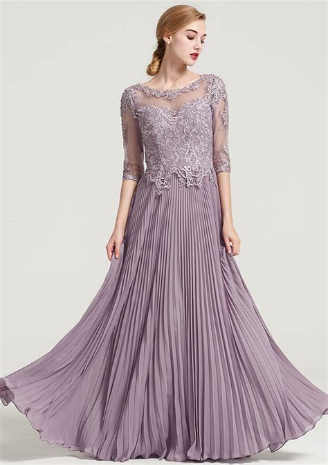 Bateau Half Sleeve Chiffon A Line Princess Long Floor Length Dress With