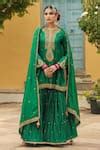 Buy Green Pure Banarasi Spun Silk Embroidery Zari Flower Placket Kurta