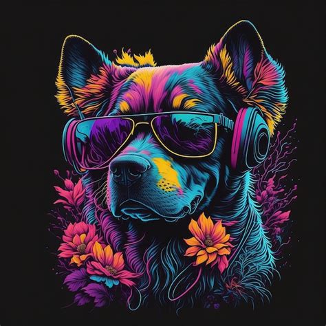 Perro Hiphop De Ne N Con Auriculares Y Gafas De Sol Estilo A Os