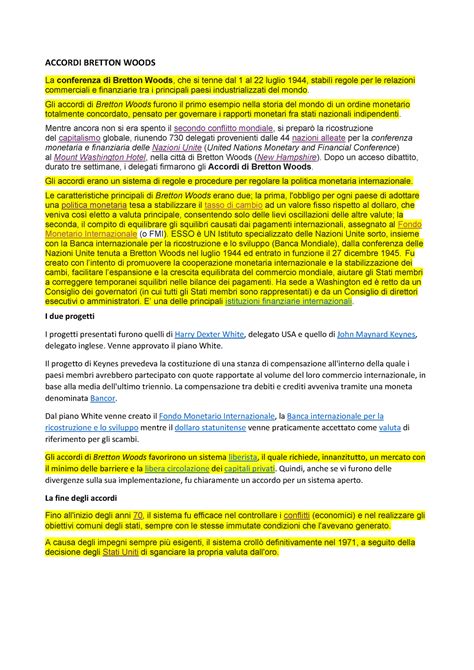 Gli Accordi Di Bretton Woods Accordi Bretton Woods La Conferenza Di