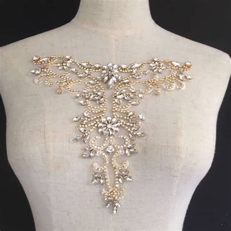 Gold Rhinestone Neckline Applique Crystal V Neckline Etsy