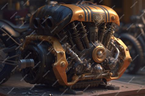 premium ai image  close    motorcycle engine   word iron