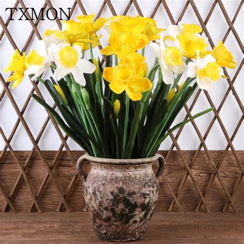 Pastoral style daffodil simulation PU daffodil flower arrangement ...