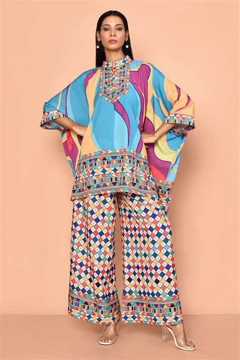 Buy Multi Color Viscose Crepe Digital Printed Abstract Round Kaftan And