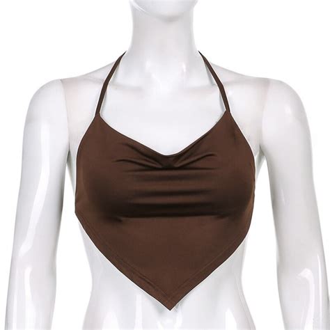 Y2k Vintage Brown Summer Crop Top Backless Halter Lace Up Etsy