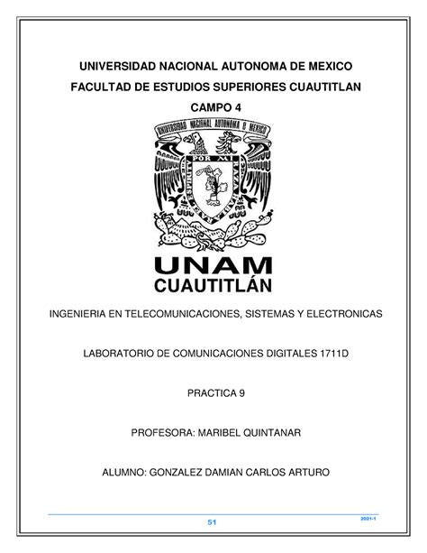 Laboratorio DE Comunicaciones Digitales Practica 9 UNIVERSIDAD