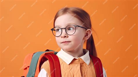 Premium Photo A Girl With Glasses And A Backpack Looks Off To The Side