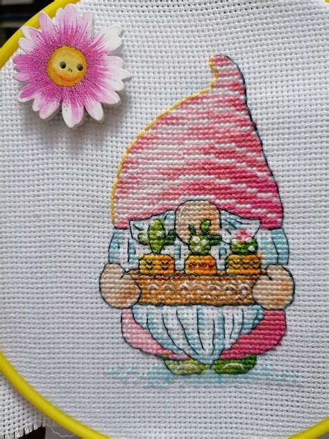 Cactus Gnome Cross Stitch Pattern Pdf Nordic Leprechaun Floral Etsy