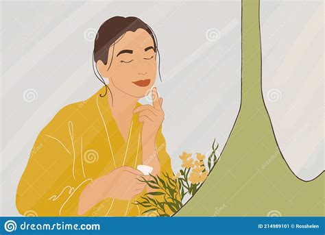 Pretty Woman Making Beauty Routine With Face Stock Vector