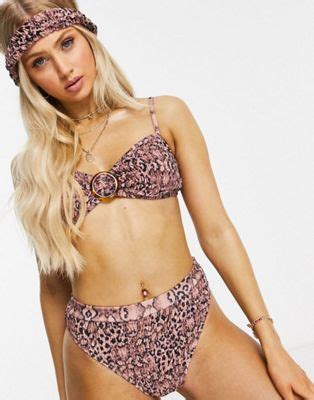 Missguided Ring Detail Crinkle Bikini With Matching Scrunchie In Pink