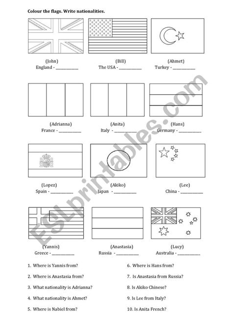 Flags ESL Worksheet By Fatma233