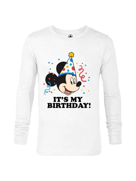 Disney Mickey Mouse Its My Birthday Long Sleeve T Shirt For Men Customized White