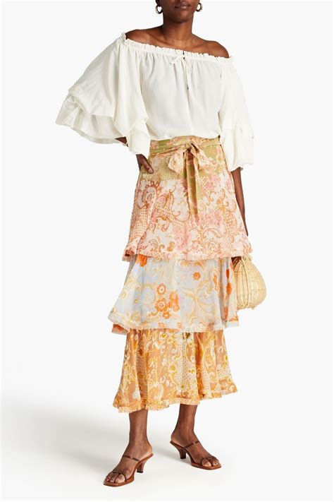 Zimmermann Tiered Floral Print Cotton And Silk Blend Midi Skirt The