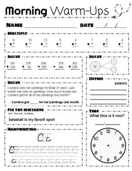 Free Printable Daily Math Warm Up Worksheets