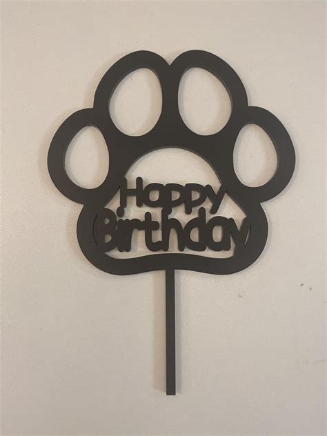 Happy Birthday Paw Print Black Acrylic Cake Topper