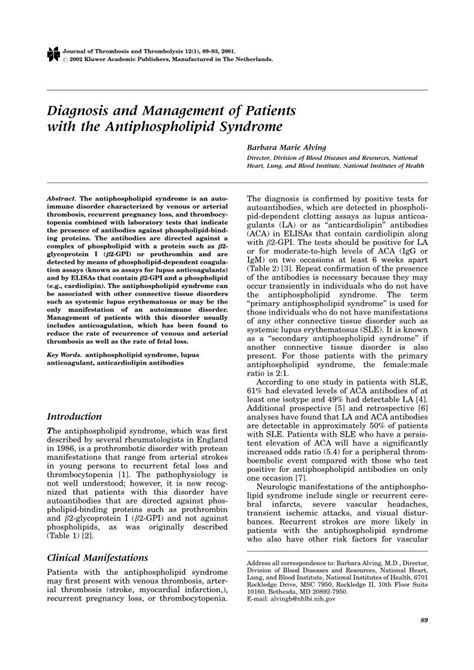 PDF Diagnosis And Management Of Patients With The Antiphospholipid