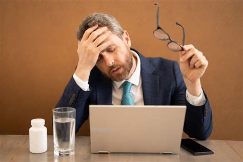 Premium Photo Tired Headache And Eye Strain On Laptop Man With Stress