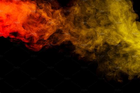 Abstract Red And Yellow Smoke Hookah Containing Smoke Cloud And Dense