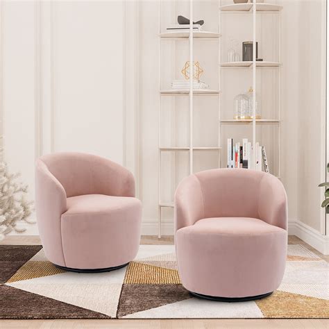 Ouyessir Swivel Barrel Chair Upholstered Armchair Set Of Velvet