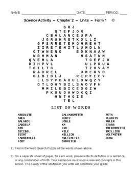 Units Of Measurement Word Search Worksheet Form By Ceres Science