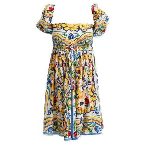 Dolce And Gabbana Multicolor Cotton Floral Sicily Maiolica Midi Dress Poplin Dg For Sale At 1stdibs