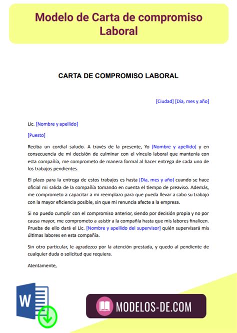 Modelos De Cartas De Compromiso Laboral En Word Gratis