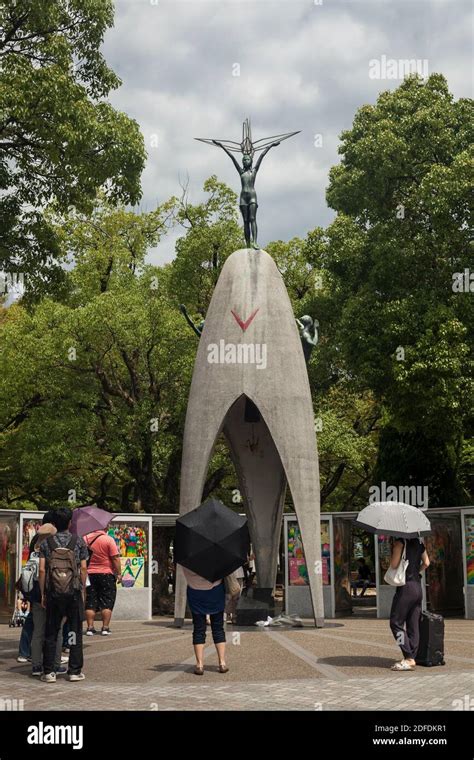 Vertical View Of The Childrens Peace Monument With Sadako Sasaki