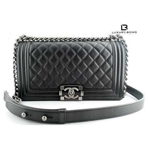 Chanel Le Boy Black Calfskin Quilted Old Medium Size Flap Bag With