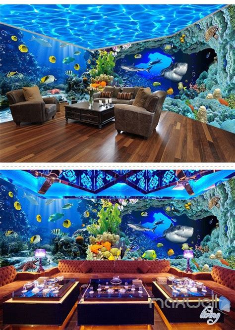 Underwater World Aquarium Shark Fish Reef Entire Room D Wallpaper Wall