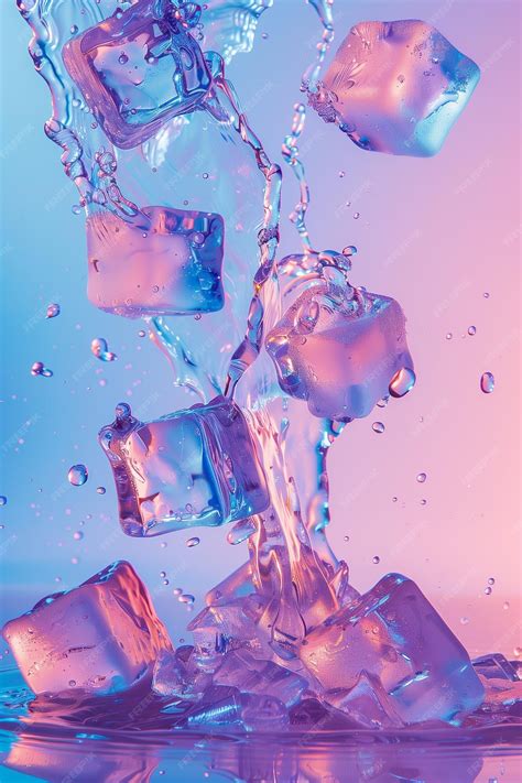 Ice Cubes Fall In Cold Water With Splash | Premium AI-generated image