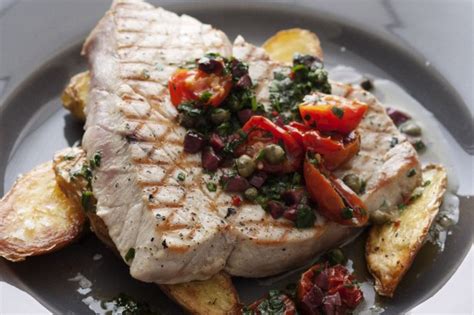 Tuna And Roast Tomato Caper And Olive Salsa Recipe Au