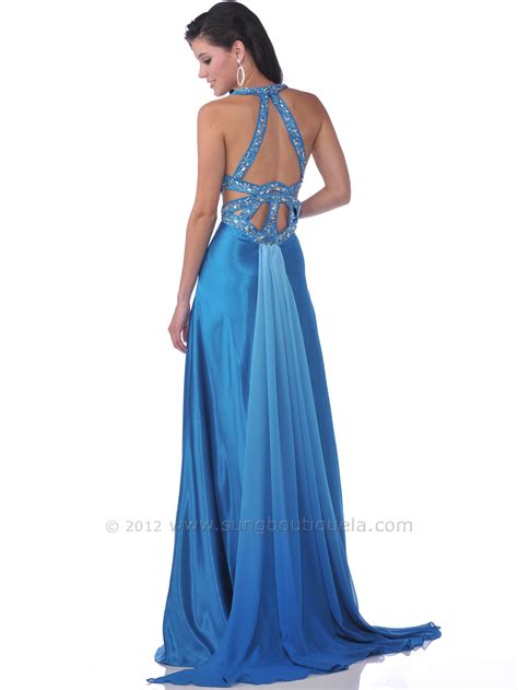 Teal Halter Cut Out Prom Dress With Slit Sung Boutique L A