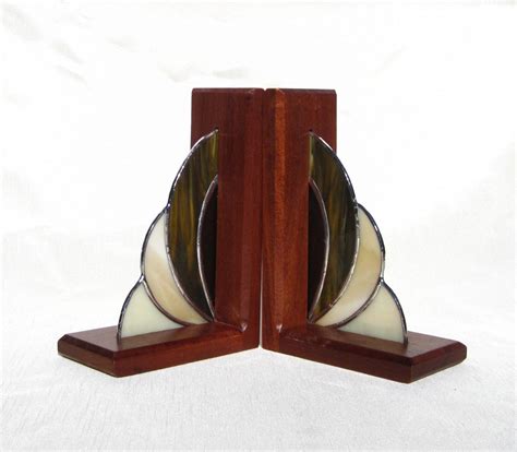 Stained Glass And Mahogany Bookends Glass And Wood Bookends Book Ends Shades Of Brown Bookends