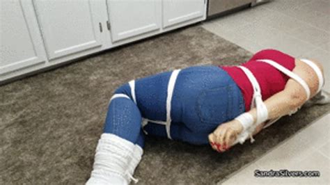 Struggling MILF Damsel In Denim Cable Socks Close Up Mouth Stuffing Duct Tape Gag OnScreen