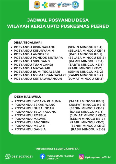 INFO DAN JADWAL PELAYANAN UPTD Puskesmas Plered Kabupaten Cirebon