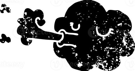 Line Drawing Cartoon Cloud Blowing A Gale Distressed Icon Png