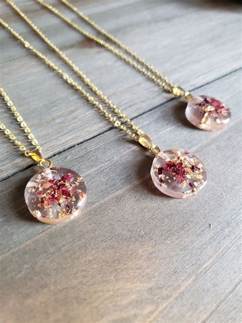 Rose Petal Resin Necklace 18 Karat Gold Necklace Chain Real Etsy