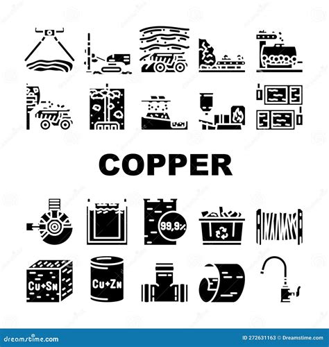 Copper Production Industry Metal Icons Set Vector Stock Vector