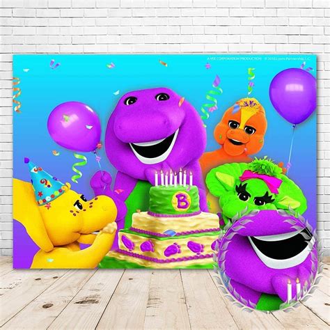 Buy XiaoHanDinosaur Barney Backdrop 7x5 Vinyl Kids Birthday Party Background Purple Green Toy ...