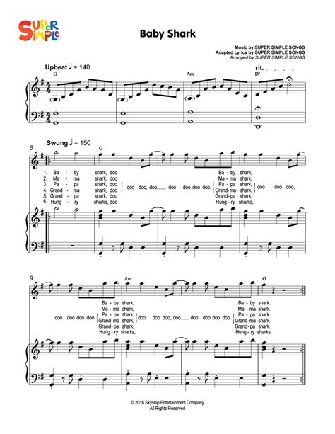 Baby Shark Sheet Music - Super Simple