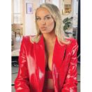 Whitney Roses Red Leather Confessional Blazer Big Blonde Hair