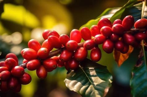 Premium AI Image | Coffee plantation red coffee beans tree branch ...