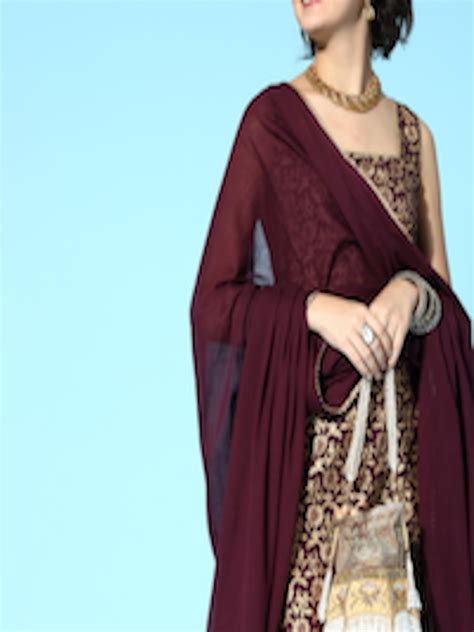 Buy Moda Rapido Women Burgundy Golden Printed Pure Cotton Kurta With