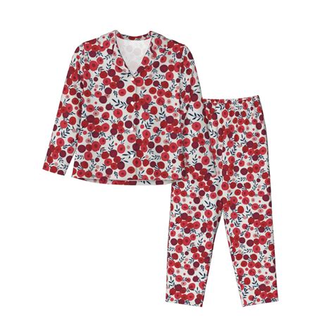 Lukts Red Hawthorn Print 2 Pcs Womens Pajama Set Long Sleeve Top With