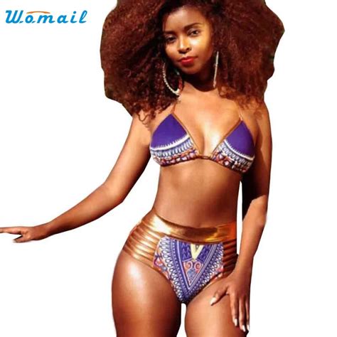 Women African Exotic Print Bikini Set Swimwear Push Up Padded Bra