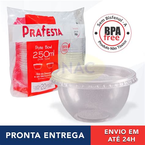 Kit 20 unid Pote Plástico Descartável Redondo Bowl 250ml Tampa