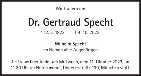 Traueranzeigen Von Gertraud Specht Sz Gedenken De